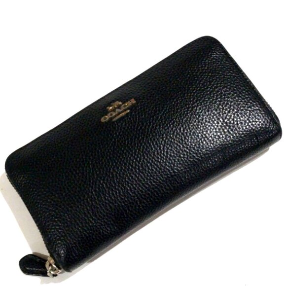 Coach Leather Wallet 7.5" x 4" - Black Long Zip-Around Classic Women's wallet - Picture 1 of 14